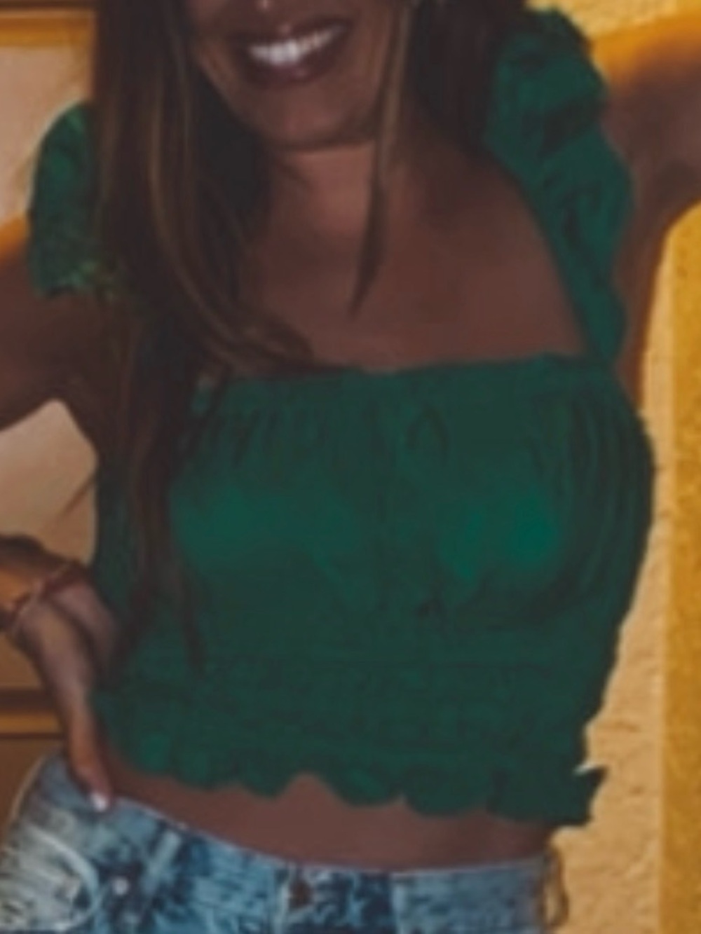 Maeve Green Ruffle Cropped Smocked Top - Picture 6 of 6